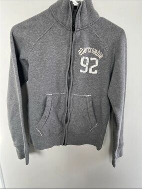 Abercrombie & Fitch Heather Gray Full-Zip Hoodie with '92' Chest Logo